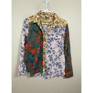 Sundance Patchwork Floral Long Sleeve Button Down Petite Medium Boho Casual